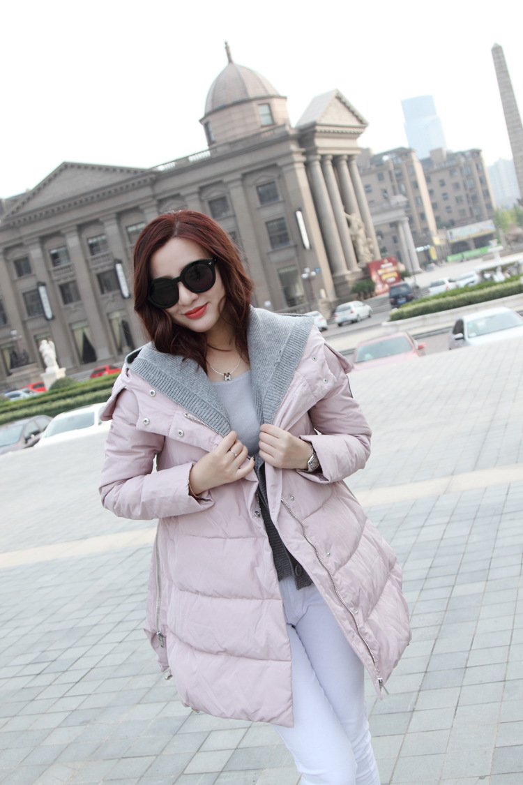 茵芭莎 新款韩版修身加厚大码斗篷中长款白鸭绒羽绒服jm803 湖蓝色 s