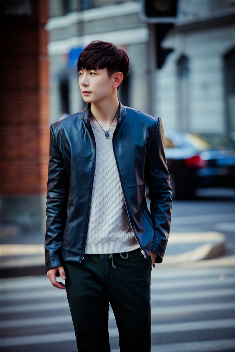 意万利2015男士秋冬新款仿皮皮衣韩版时尚立领潮男机车皮夹克 有加大