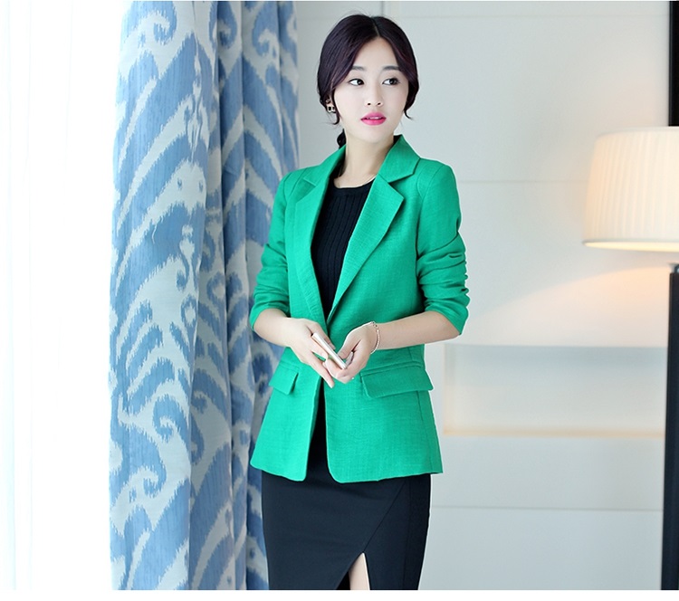 
                                        棉麻小西服女短款2015秋装新款西装外套一粒扣韩版休闲女式小西装 浅蓝色 L                