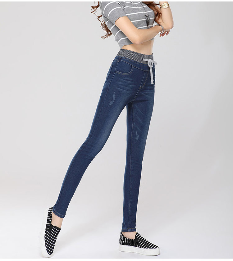 苏瑟 2015新春女装 高腰弹力牛仔小脚打底裤 女C9007 A浅蓝色 L