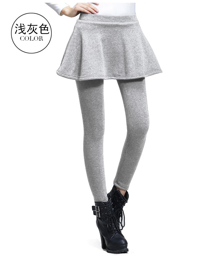 2015新款加绒加厚显瘦修腿大码百褶打底裙裤女打底裤RX-cxq216 胖1049浅灰加绒 S