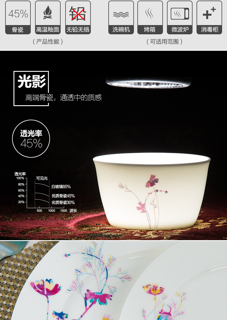 
                                        依众 唐山陶瓷餐具套装家用骨瓷碗碟套装中式盘子碗筷瓷器 28头                