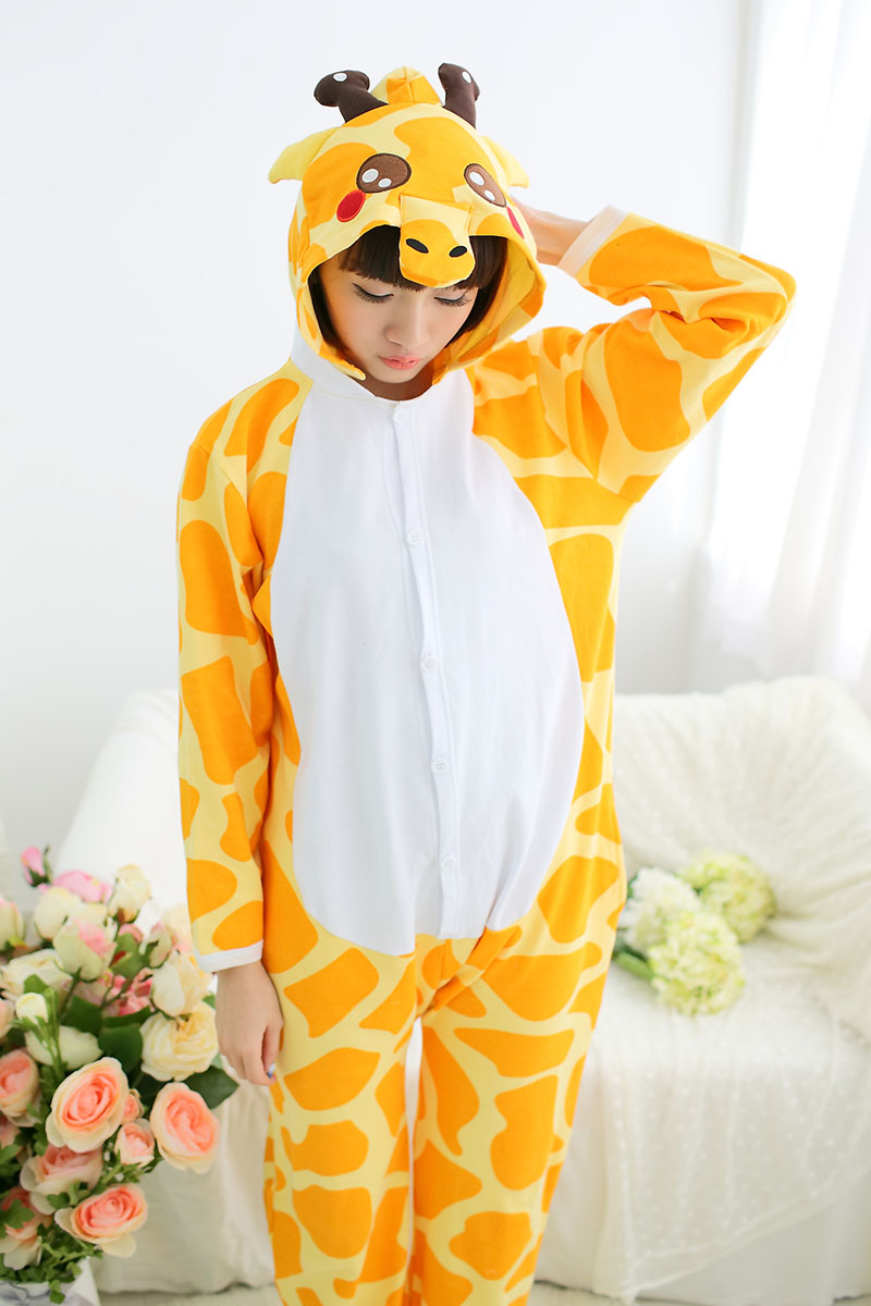 紫蝶依家 情侣睡衣 卡通动物连体睡衣长袖可爱长颈鹿家居服 c长颈鹿 s