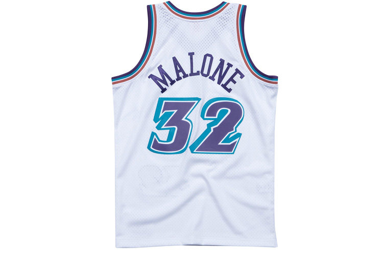 mitchellness复古球衣sw球迷版nba爵士队卡尔马龙篮球服白色s