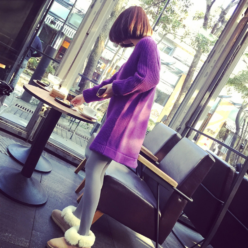 衣与草2016春季女装 针织中长款女套头韩版圆领针织上衣雪纺假 两件连衣裙 黑色 均码