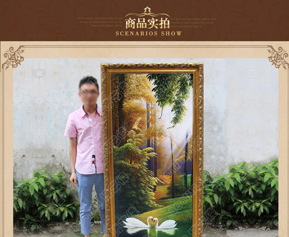 
                                                            博艺佳 欧式手绘风景油画玄关装饰画过道竖版挂画天鹅湖壁画定制 B宫殿金框 60CM*120CM                