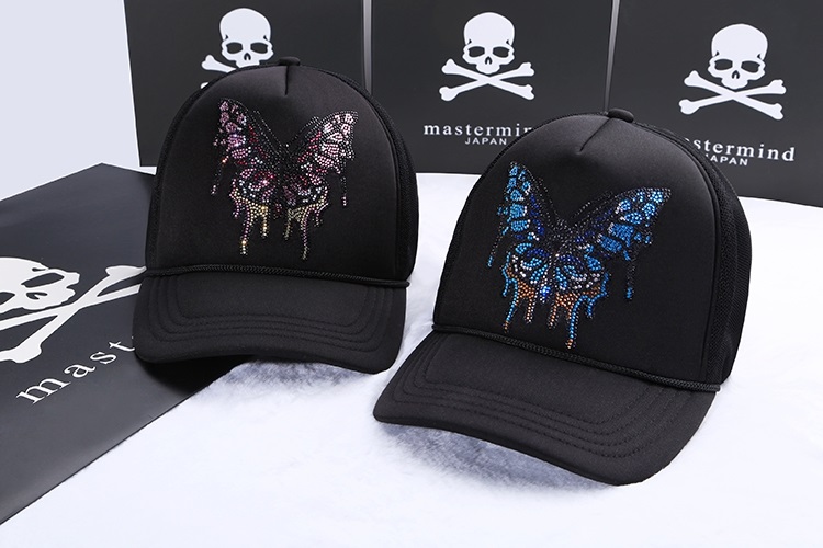 mmj 潮牌烫钻水钻蓝蝴蝶情侣帽透气鸭舌帽男女夏季休闲棒球帽 水钻蓝