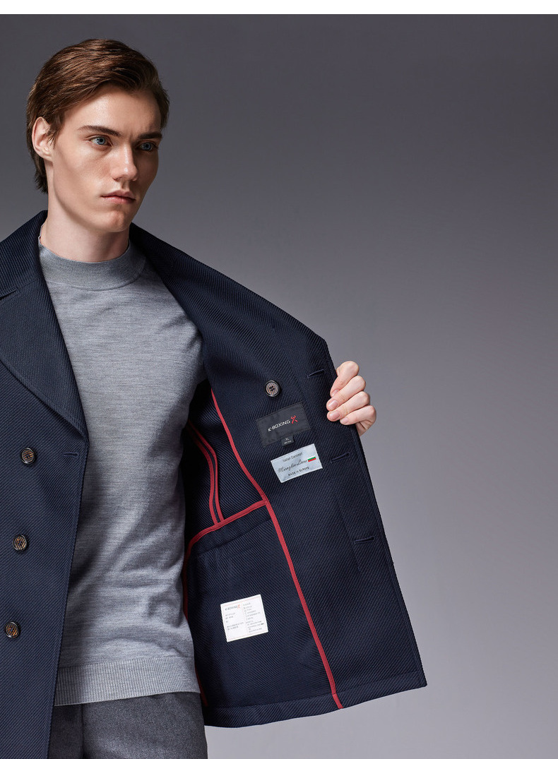 劲霸男装k-boxing 男士秋季毛呢外套中长款羊毛大衣翻领时尚毛呢大衣