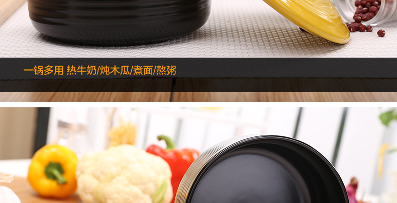 雅诚德砂锅炖锅煲汤陶瓷耐高温瓷煲黑色石锅奶锅炖煲带柄多色锅盖 翠绿色 1L适用2人