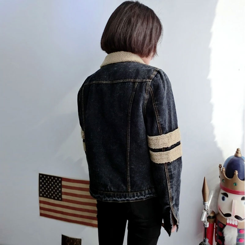 【阿美氏】MLSD9/452女装牛仔外套.秋冬百搭合身翻领长袖.加绒包邮羊羔绒紮染水洗紮染 图片色 M码/中码