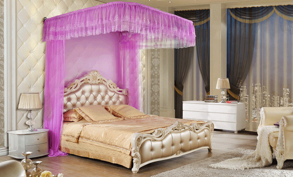 华美施 豪华装饰婚庆打墙u型导轨蚊帐铝合金双拉绳落地拉幕蚊帐 粉红