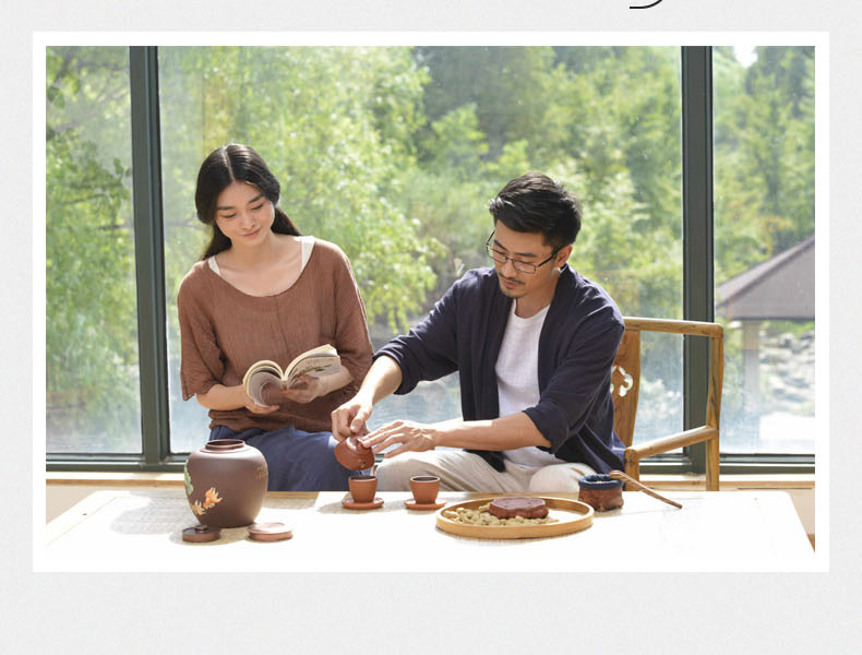 
                                        宏中（hongzhong） 宜兴紫砂 茶叶罐 大号 普洱茶缸 存茶罐 茶叶桶 醒茶茶缸 紫泥-鸟语花香                