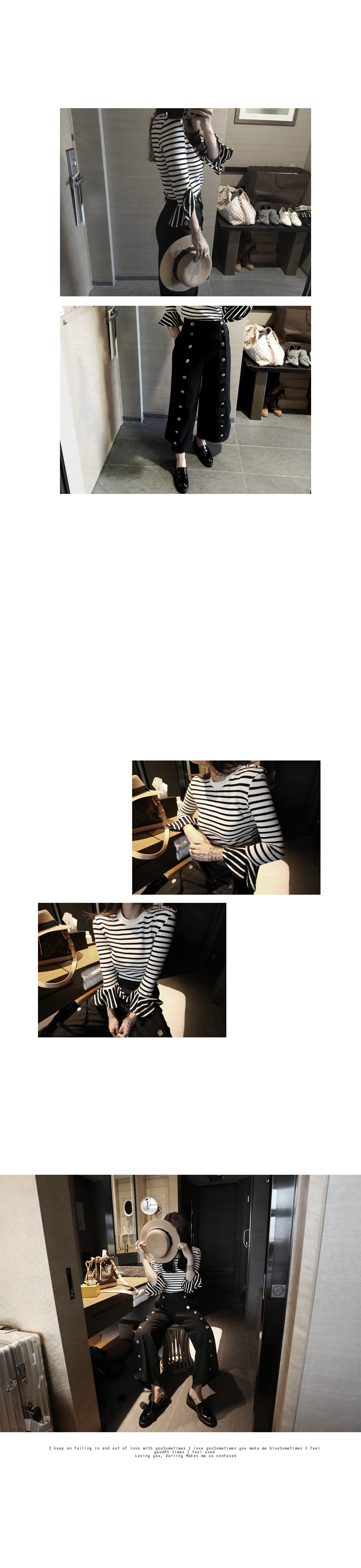 范力思2015 新款时尚排排纽扣休闲百搭阔腿裤夏季女装 黑色 S