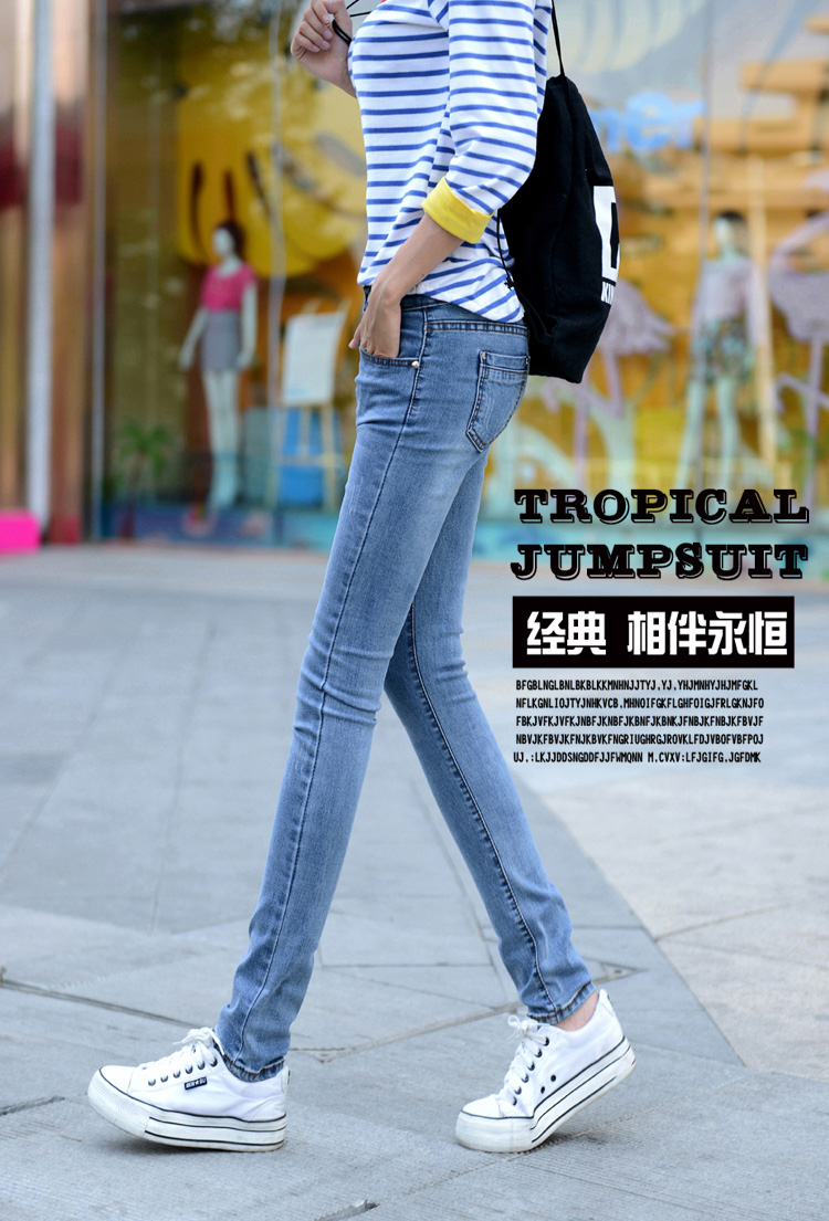 
                                        珂兰夫人春秋新款韩版修身中腰牛仔裤女弹力显瘦铅笔小脚长裤 深蓝色1961 28码                