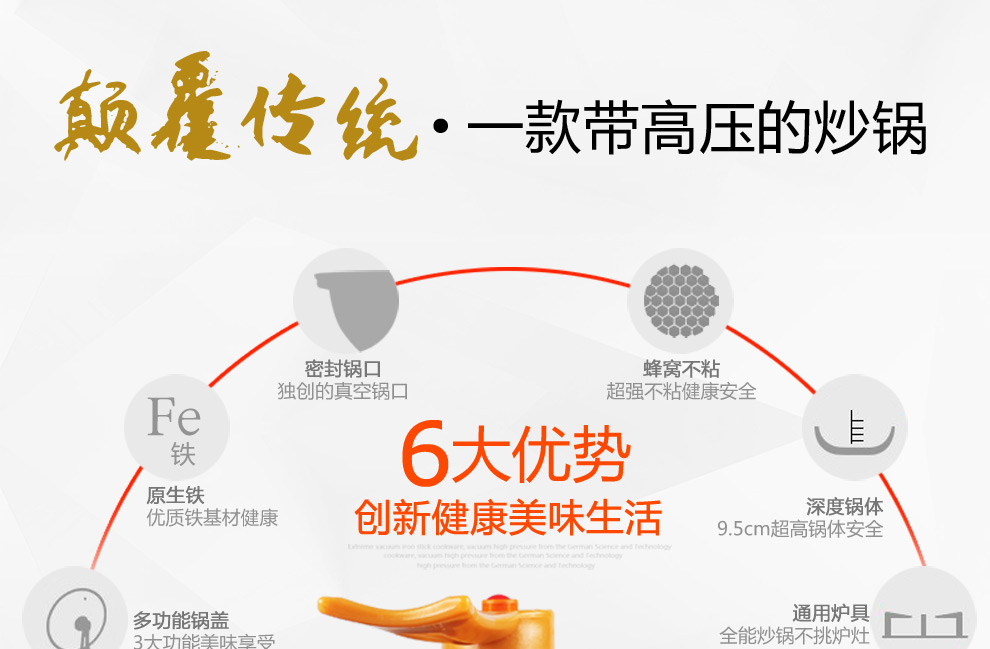 DSMAN德斯曼 32cm铁至尊真空不粘炒锅 无油烟铁锅  平底电磁炉通用锅具厨房锅具