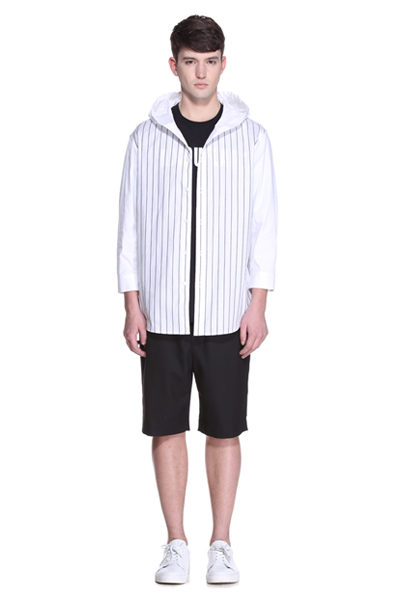 trendiano新2016男装夏装潮宽松连帽条纹纯棉衬衫衬衣3hc2011580 深蓝