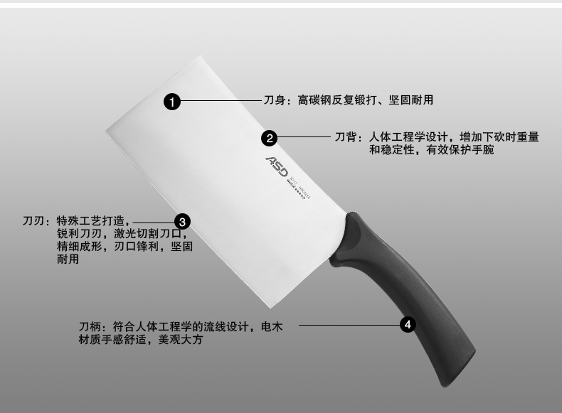
                                        ASD/爱仕达 皓锐六件套刀 厨房套装刀菜刀/水果刀/切片 904606                