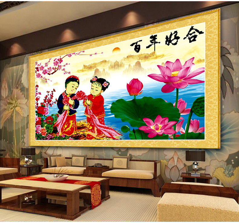 A KS钻石十字绣婚庆满钻5D钻石画钻石绣贴钻画卧室百年好合十字绣新款3D钻石圆钻水钻画 Z086(MK1160) 长1.07米*宽0.60米