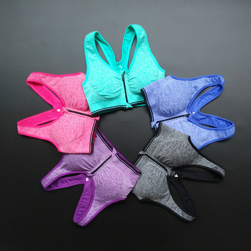 2016新款雪花系列无缝内衣无钢圈拉链款运动文胸健身小背心 紫色 s