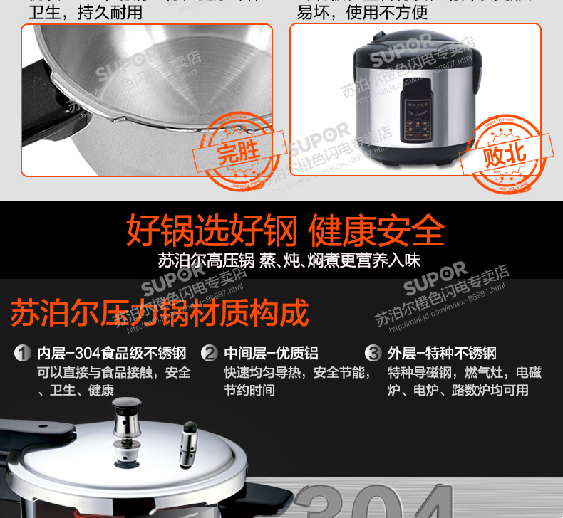 
                                                            苏泊尔（SUPOR）高压锅304不锈钢复底家用压力锅快煮锅好帮手20/22/24cm电磁炉燃气通用 YS24ED 24CM 7.0L赠汤勺+蒸盘                