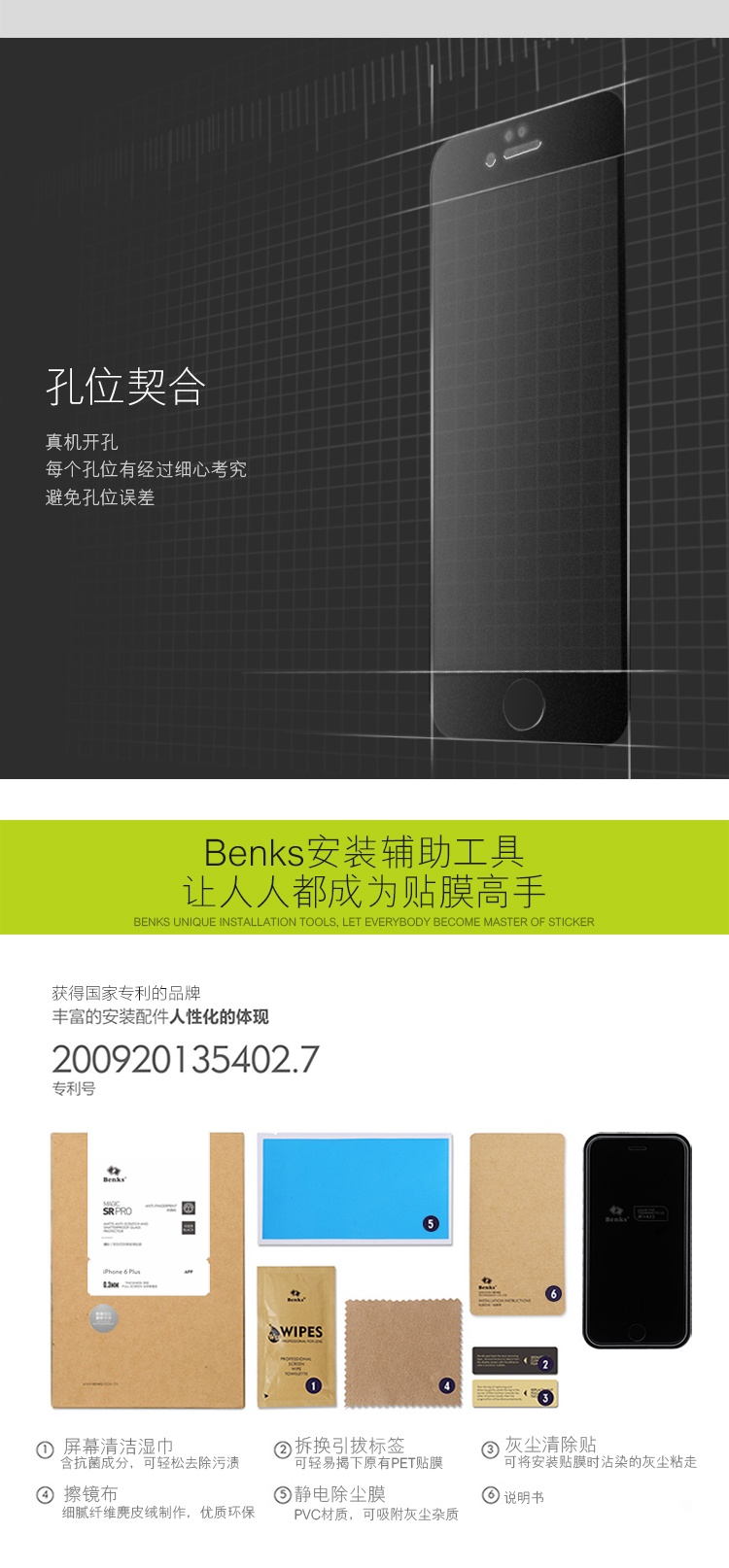 Benks 苹果6s钢化玻璃高清手机贴膜 适用于苹果6s/iPhone6s/6s Plus (0.3mm)钢化背膜-泡芙小姐【5.5英寸】