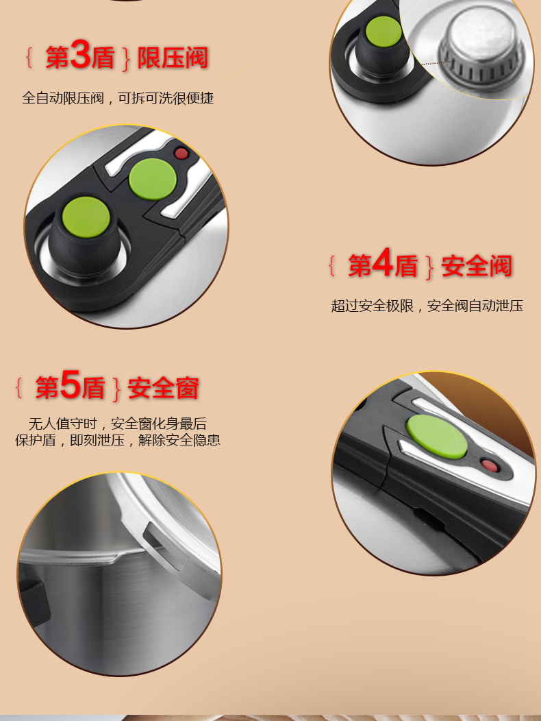 爱仕达厨房烹饪锅具 ASD 三层复合不锈钢电磁炉通用压力锅 20厘米 LH1820