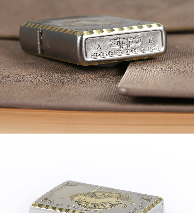 zippo正版防风煤油打火机正版磨砂切角金边独角兽限量煤油打火机切角