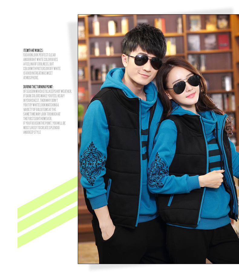 卓姿琪(zhuoziqi )秋冬套装加厚加绒卫衣三件套棒球服运动情侣装 灰  色 XXXL男