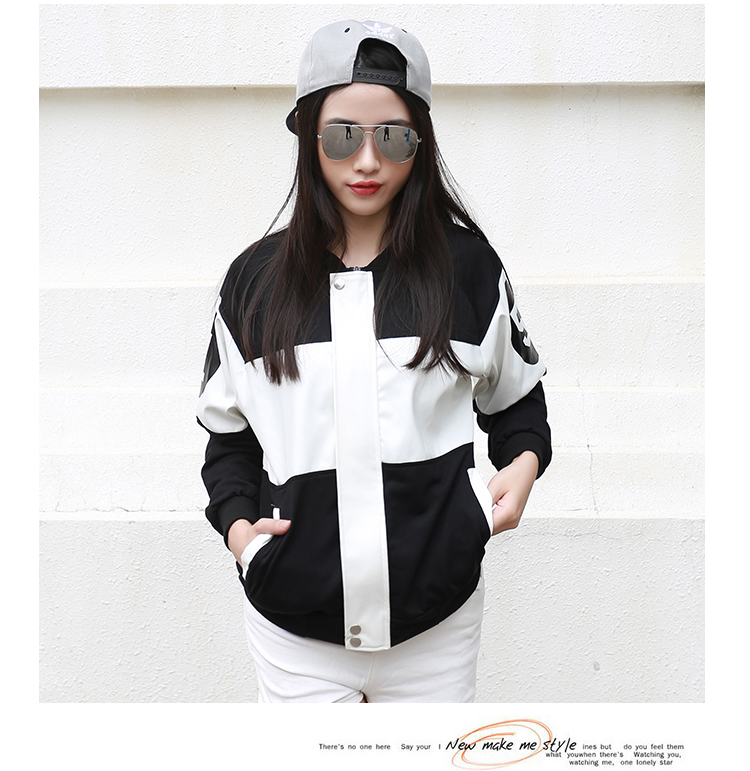 优尚琪2015秋季新品女韩版棒球服情侣装外套S098 黑白相交 M