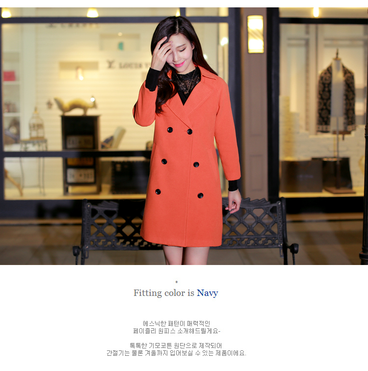 蜜淘衣秀2015新款毛呢大衣女秋冬中长款欧美毛呢外套女中长款呢子修身大衣 橙色 M