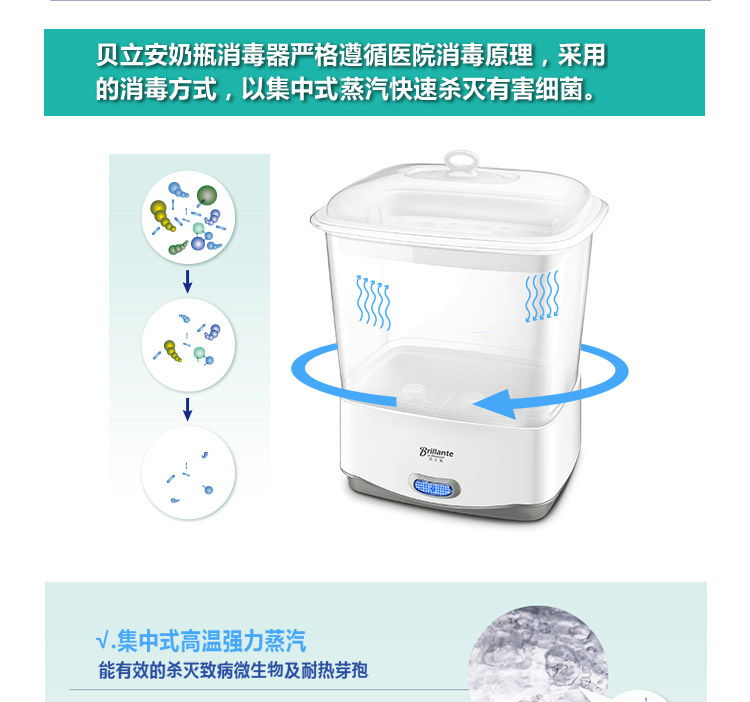 【京东超市】贝立安（Brillante）暖奶消毒器多功能奶瓶消毒器蒸气消毒锅