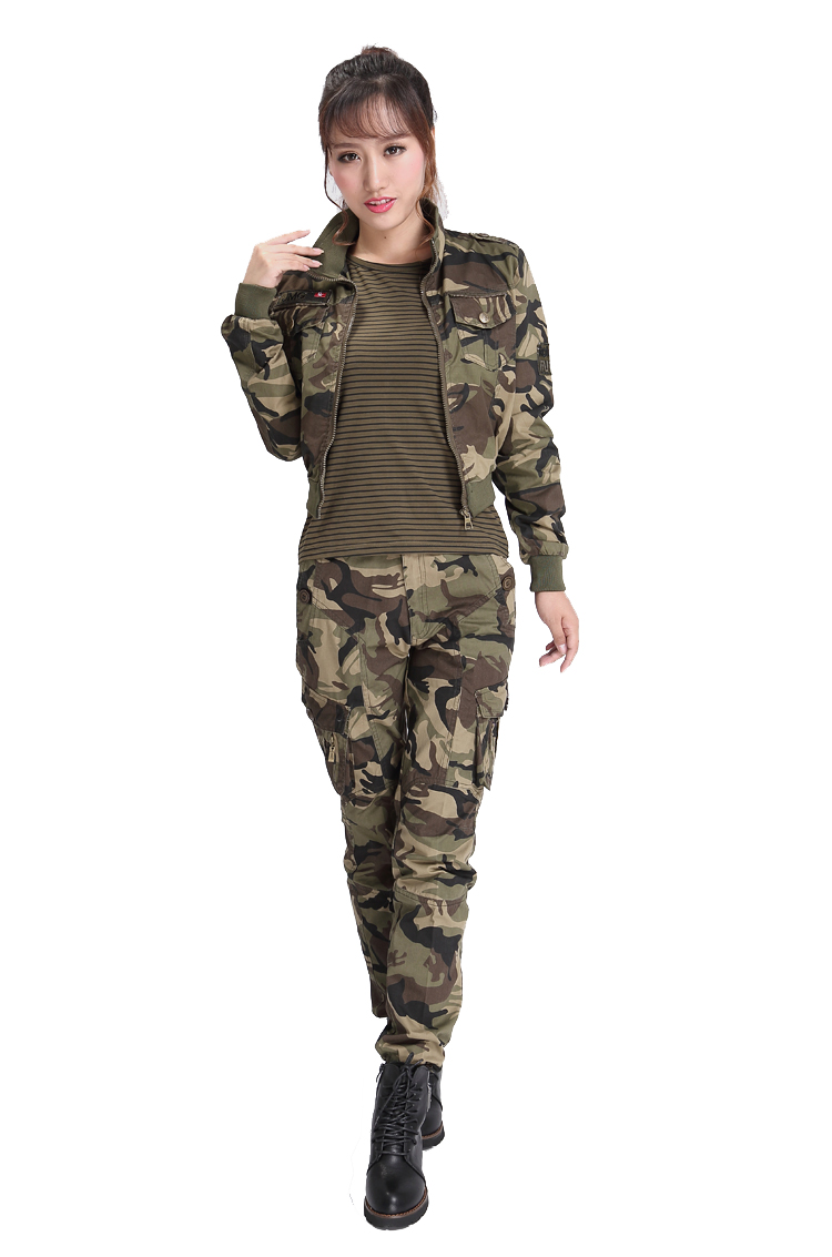迷彩服女春秋套装 户外作训服 军迷 登山野战军训短款三件套 背心均码