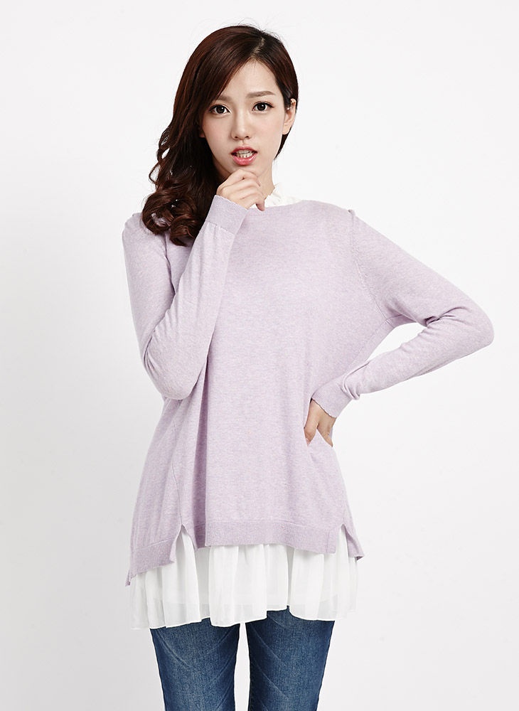 美特斯邦威女装雪纺两件套毛织连衣裙233877 紫色组 165/88A