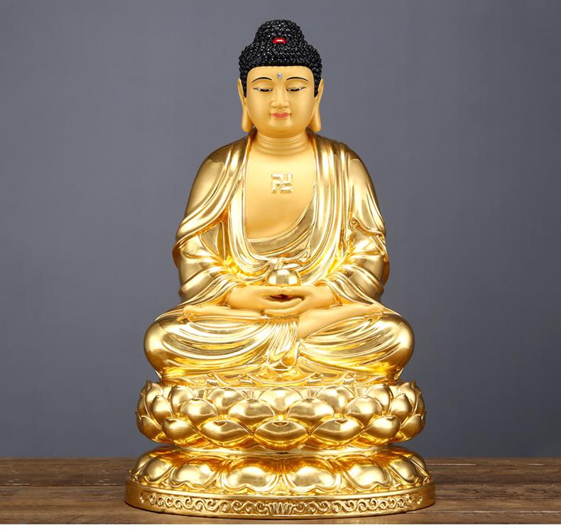 圆通礼品纯铜贴金释迦佛像阿弥陀佛家用开供奉光药师佛三宝佛摆件30