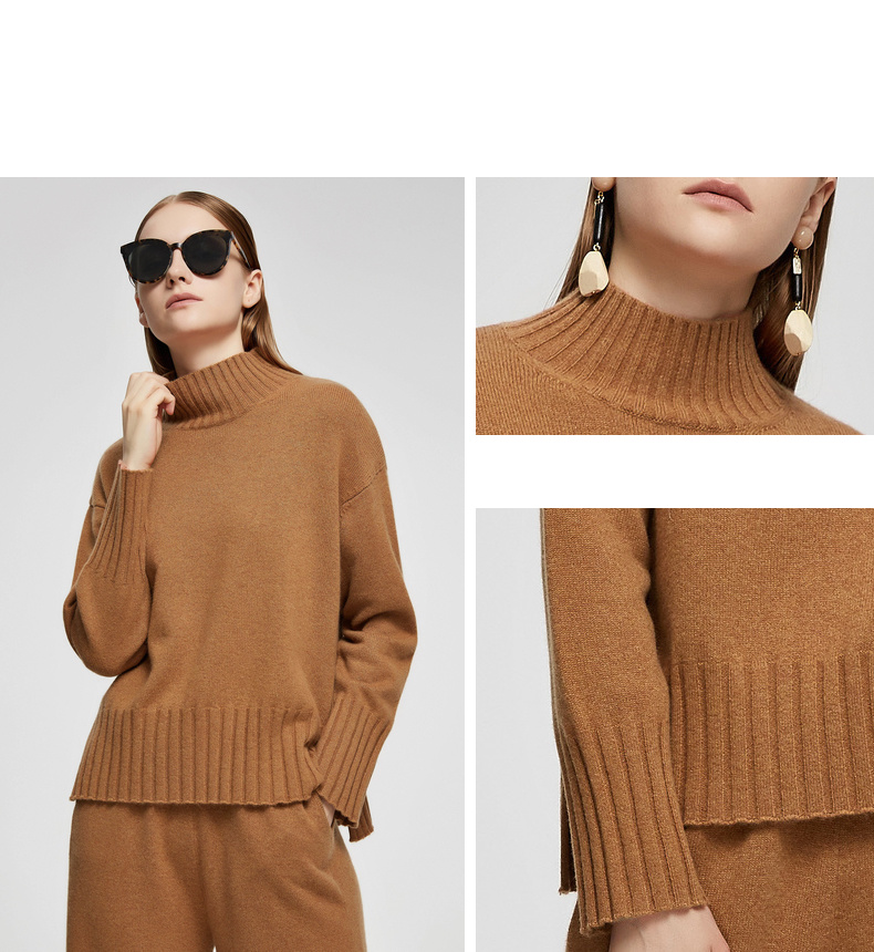 米皇秋冬新品半高领套头羊绒衫女纯色休闲纯羊绒毛衣加厚针织衫582116