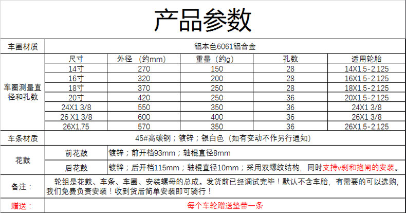 单速自行车前后车轮铝合金26寸24寸20寸18寸16寸折叠车前轮后轮子2624