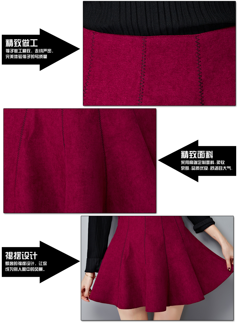 2015秋冬新款韩版百搭修身纯色拼接蓬蓬半身短裙女FZ601 黑色 S