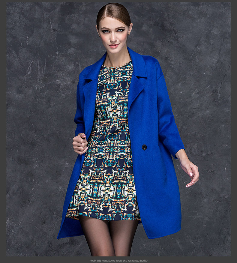 dear/德菲蒂奥秋冬新款女装毛呢外套修身高领双排扣毛呢大衣dkq8e91k