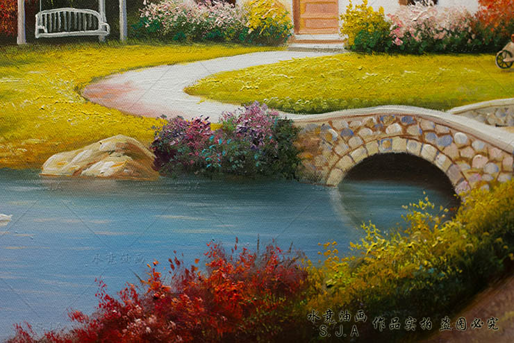 
                                        水竞 欧式山水画 客厅风景横幅油画 豪华仿古金框 豪华框80*140                