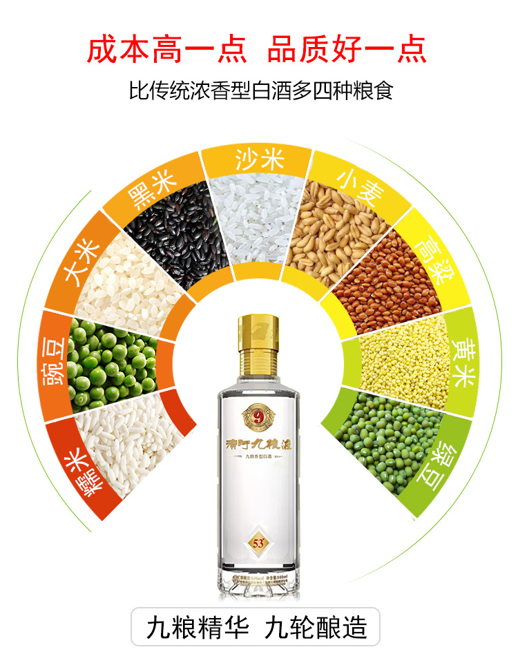 甘肃特产滨河九粮液53度500ml九粮香型白酒500ml4瓶整箱