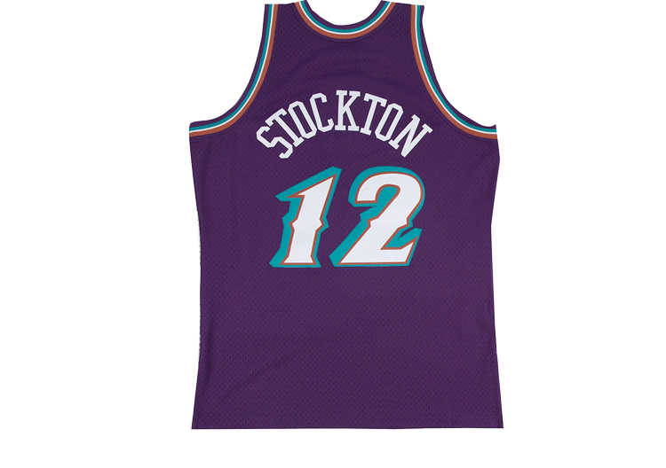 mitchellness复古球衣sw球迷版nba爵士队斯托克顿篮球服透气紫色l