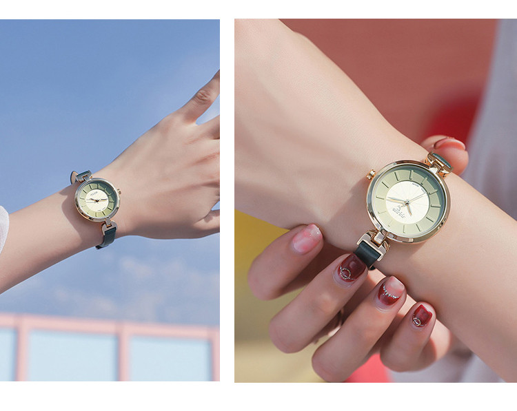 Julius Women's Watch [Gift for Goddess Day], Fashionable Student Watch for Women, Small Green Dial with Leather Strap, Quartz Waterproof Ladies Watch 3