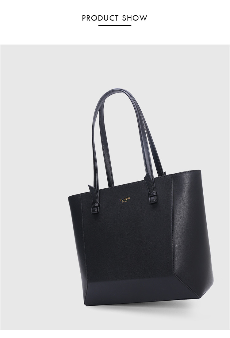 红谷(hongu)女包大包单肩手提包大容量包包牛皮托特包 h5151349漆黑