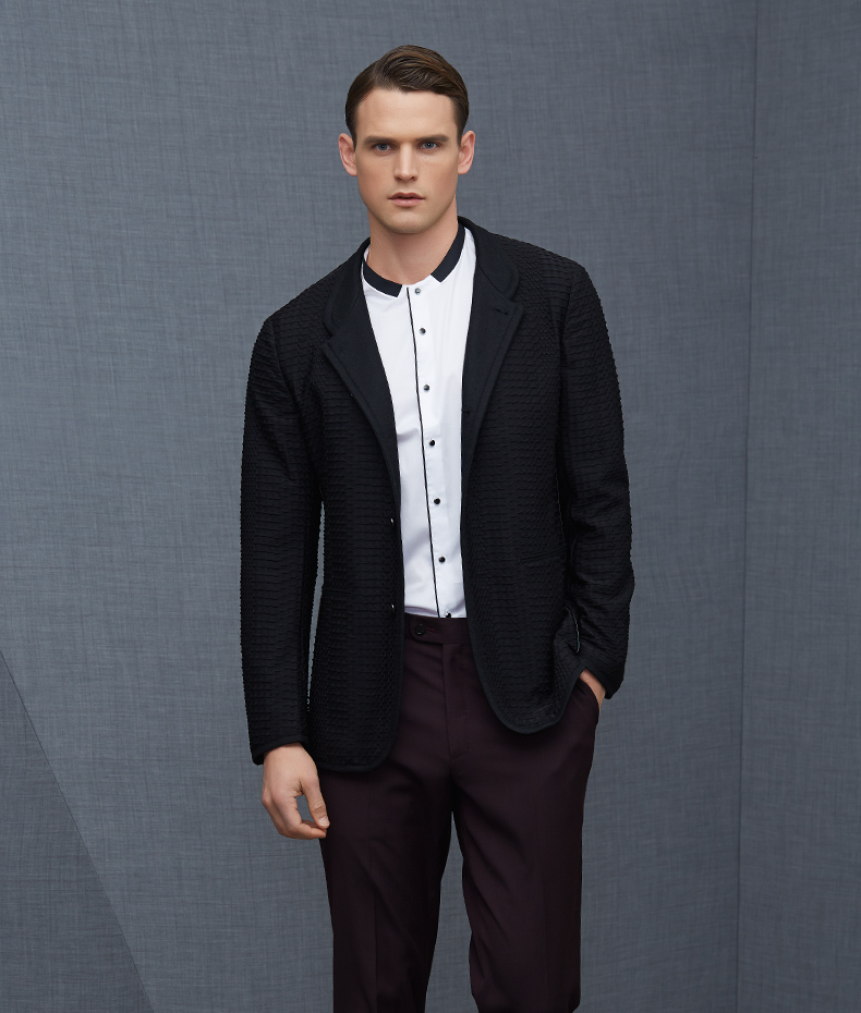 威可多vicutu男士秋冬商务休闲羊毛西便服外套西装vbs14319236黑色