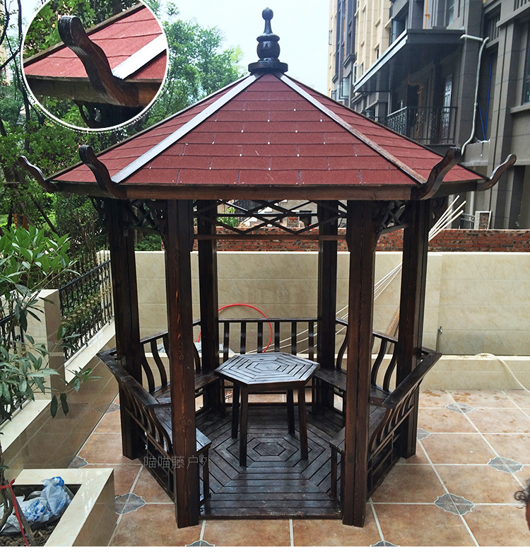 公园景区实木凉亭木屋庭院 户外仿古木亭子 三层防水六角亭 11cm柱子