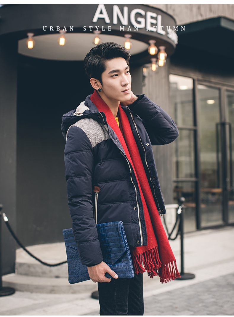 象飞田 冬装新款韩版男士加厚保暖羽绒服修身外套男 vc509 藏青色 190