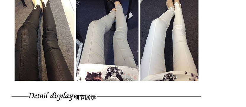 唯裟2016秋季新款铆钉打底裤女长裤修身显瘦小脚裤皮裤外穿弹力裤 浅灰色铆钉裤 XL
