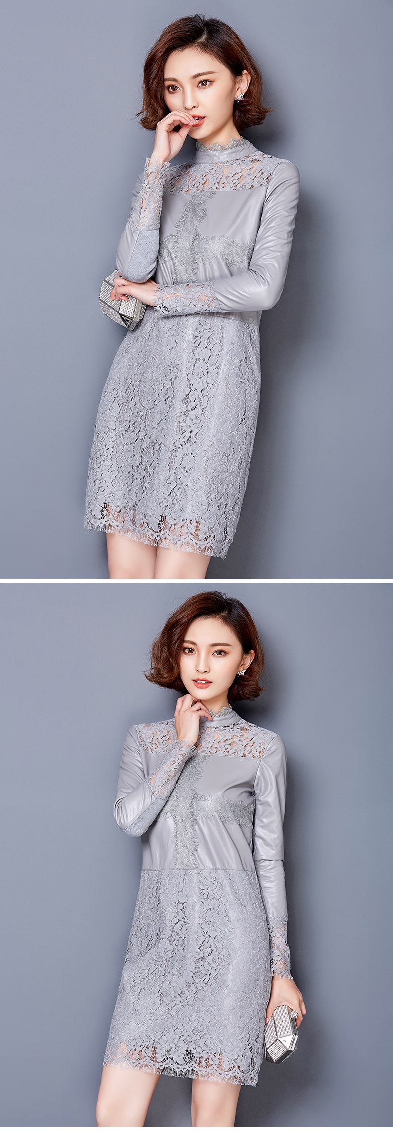 珞橙 蕾丝雪纺连衣裙夏季新款裙2016韩版修身显瘦V领短袖印花夏装连衣裙时尚裙女 孔雀蓝花 L