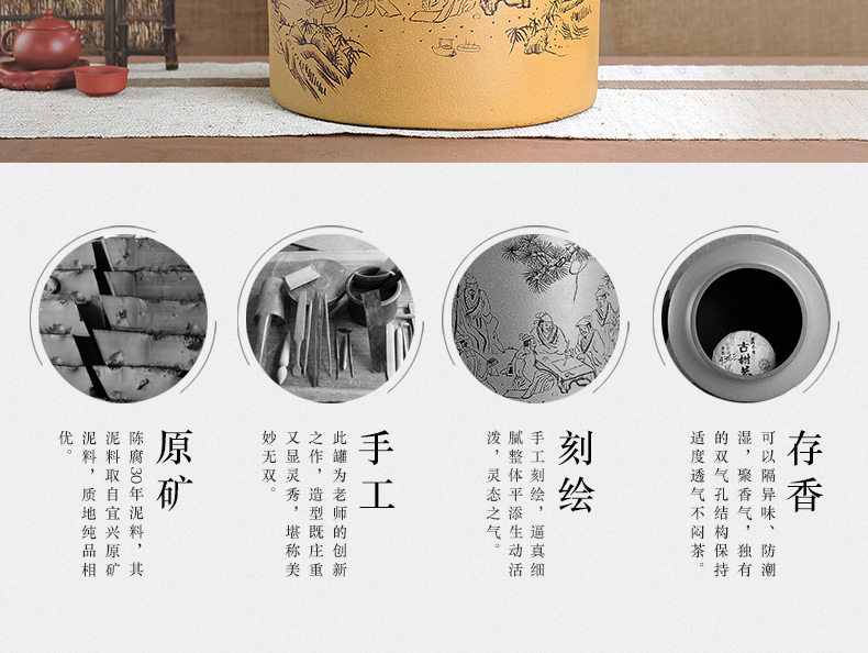 宏中-宜兴紫砂茶叶罐 大号茶叶桶 紫砂缸特大 普洱茶缸 存茶罐 禅茶一味-35斤装