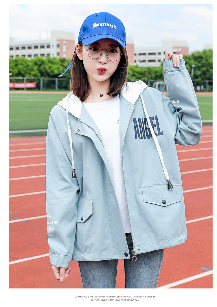 初高中学生印花连帽棒球服女2021春秋季新款少女学院风宽松百搭外套